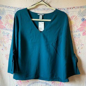 BRAND NEW H&M Teal Blouse with Bowed Sleeves